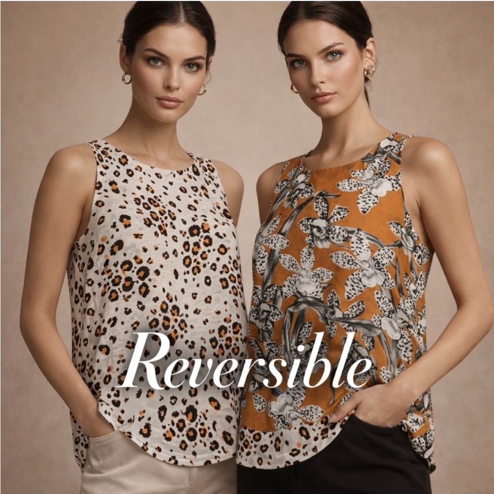 Chico's Reversible Leopard and Leaf Print Sleeveless Top Size 1 Two-In-One